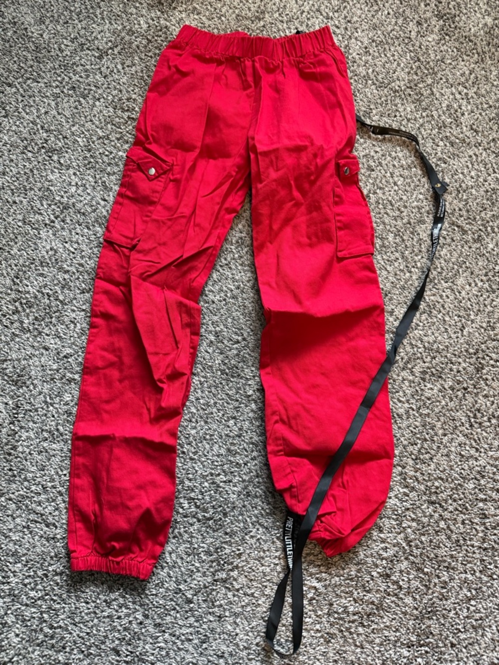 PrettyLittleThing Red Elastic Waist Cargo Pants